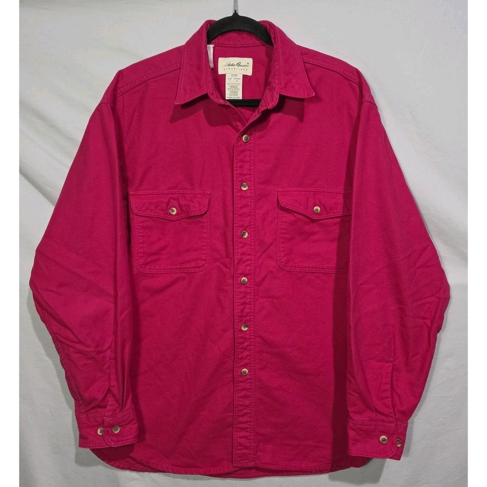Eddie Bauer Mens Large Red Chamois Flannel Hunting Button Up Long Sleeve Cotton